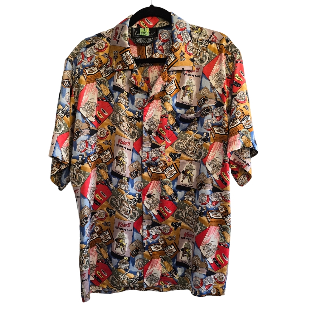 Harley Davidson Silk Short Sleeve Button Down Shirt 1991